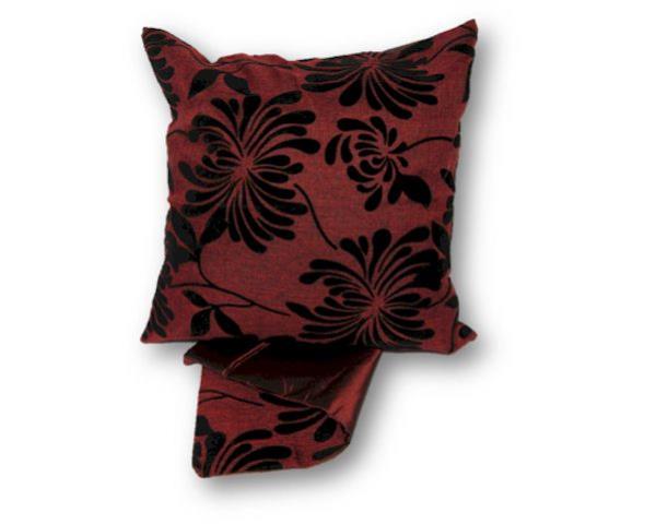 Vibrant red flower cushion cover made from durable fabric, ideal for home decor with easy zip for washing.