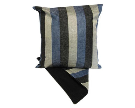 Stylish blue striped cushion cover, 44cm x 44cm, made from thick fabric with a zip for easy washing. Perfect for home decor.