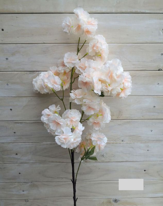 Peach Cherry Blossom Spray, a realistic faux flower enhancing home decor with soft hues and timeless elegance.