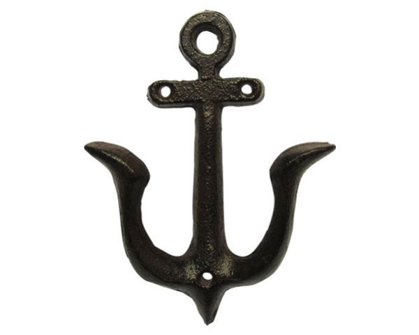 Metal anchor double-coat hook, 13 cm x 9.5 cm, perfect for nautical decor and organizing essentials in any space.