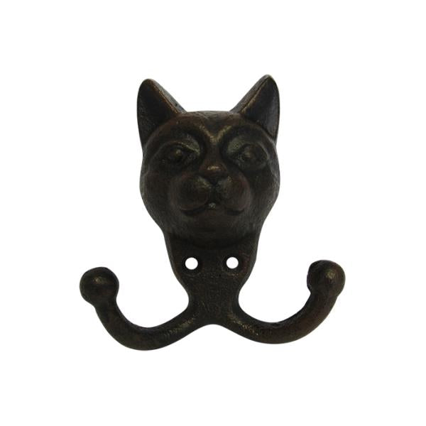 Cast iron double cat hook for coats and bags, combining charm and durability, perfect for pet lovers' decor.