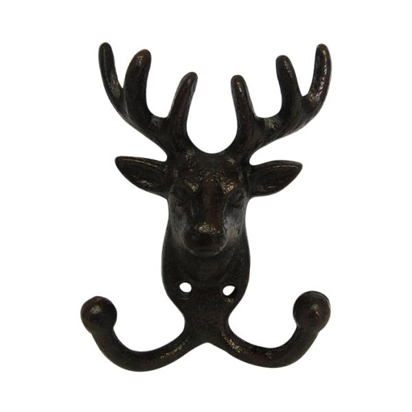 Cast iron stag hook in rustic design, perfect for organizing coats and bags with nature-inspired charm.