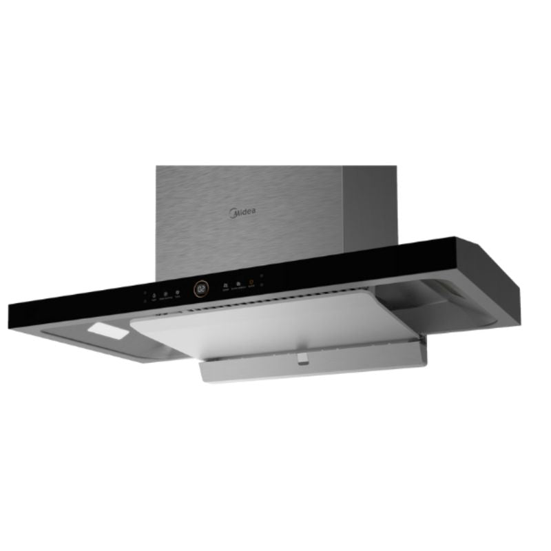 Midea E88 T-Shape Steam Clean Rangehood with high suction, steam detection, LED lights, and touch control for efficient kitchen use.