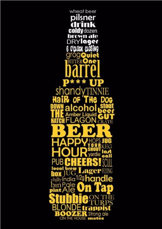 Black and gold NZ Beer tea towel featuring beer bottle designs and classic sayings, perfect for kitchen or wall art.