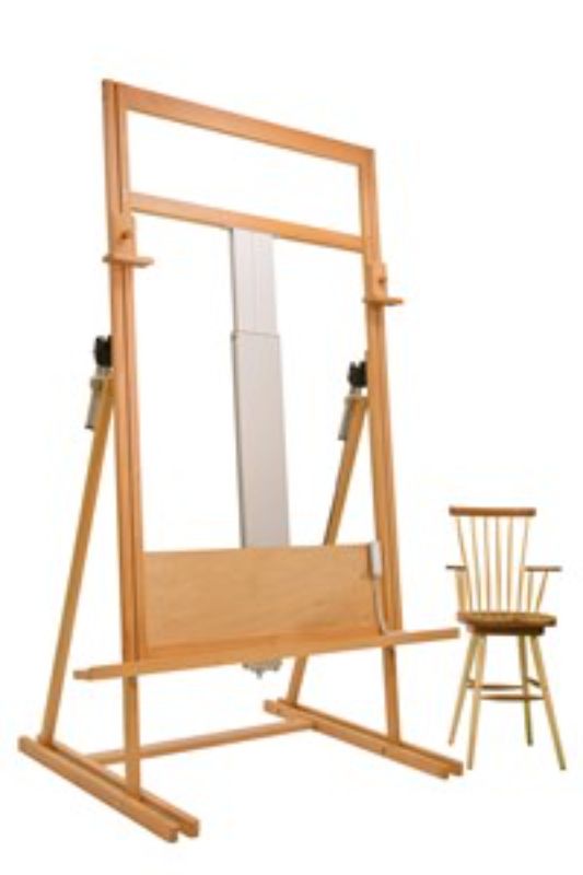 Premium solid beech wood easel supporting large canvases, adjustable height, and angles for artists' comfort and creativity.