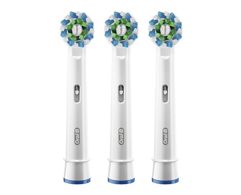 Replacement Oral-B toothbrush heads with 16-degree angled bristles for superior plaque removal and compatibility with Oral-B handles.