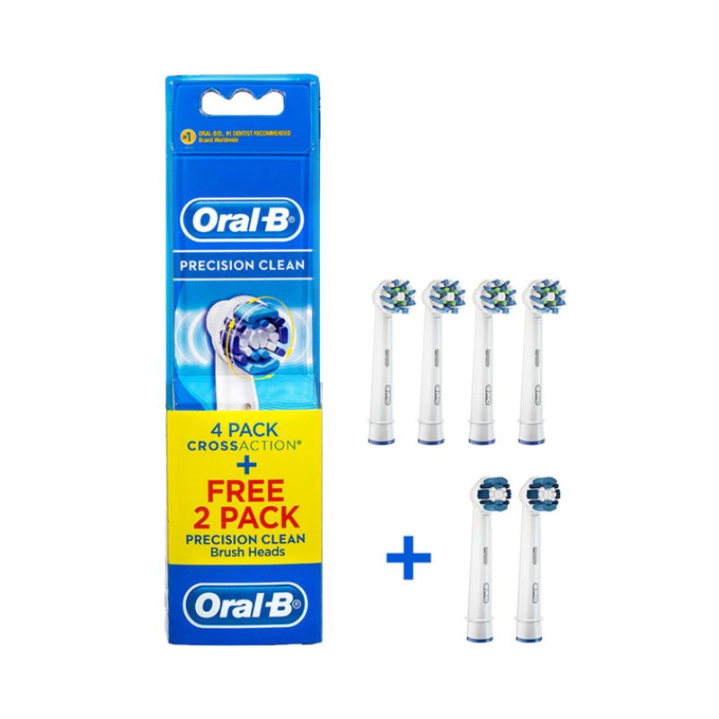 Braun Oral B EB50-4 Cross Action Brush Head Refills - 4 Cross Action heads and 2 Precision Clean for optimal plaque removal.