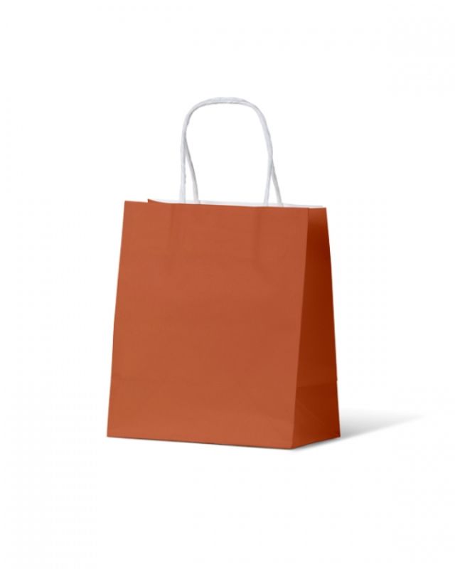 Burnt orange small paper bags from the Earth Collection, eco-friendly and durable, perfect for retail and events (200 units).
