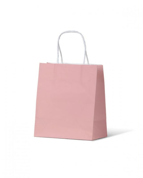 Dusty pink small paper bags from Earth Collection, eco-friendly, biodegradable, perfect for gifts and boutiques, 200 units.