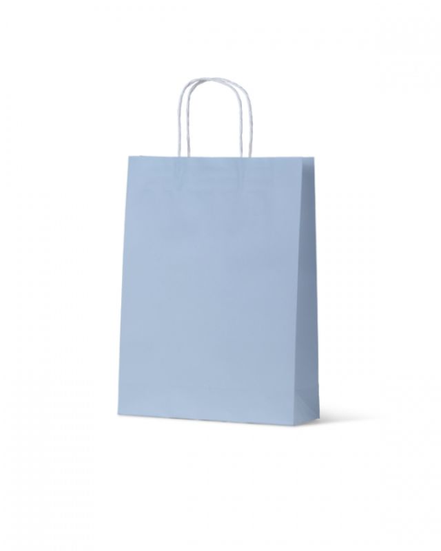 French blue medium paper bags from Earth Collection, durable, eco-friendly, perfect for retail and gifting. 200 units.