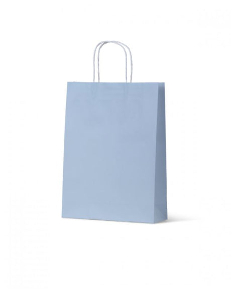 French blue medium paper bags from Earth Collection, durable, eco-friendly, perfect for retail and gifting. 200 units.