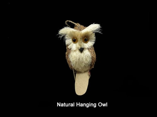 Hanging sisal owl ornament, crafted from natural fibers, adds rustic charm and nature-inspired elegance to any decor.