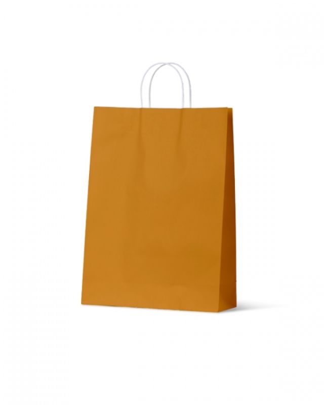Mustard large paper bags from the Earth Collection, 100 units, eco-friendly and stylish for varied uses.