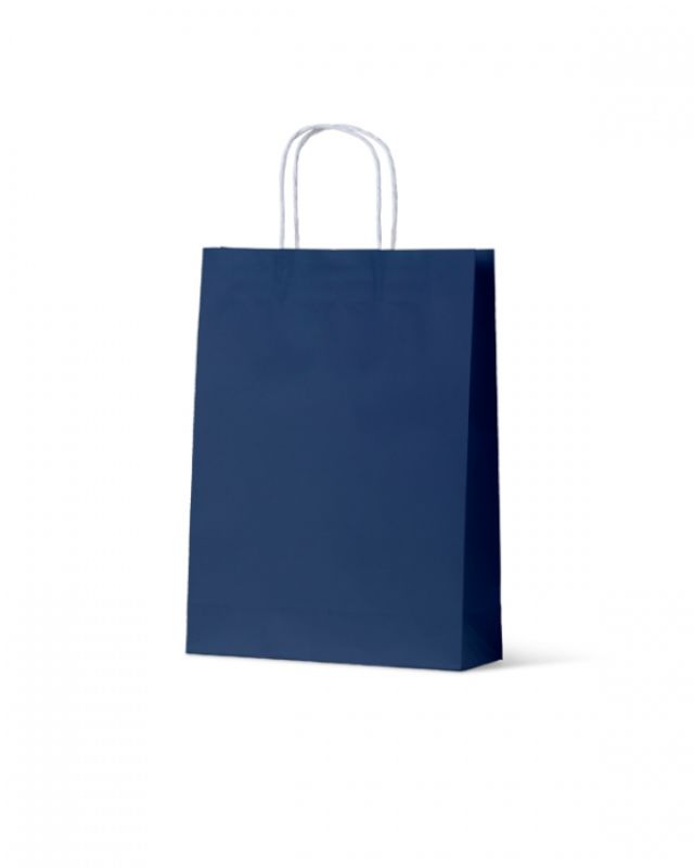 Navy medium paper bags from the Earth Collection, eco-friendly with stylish design, perfect for retail and events.
