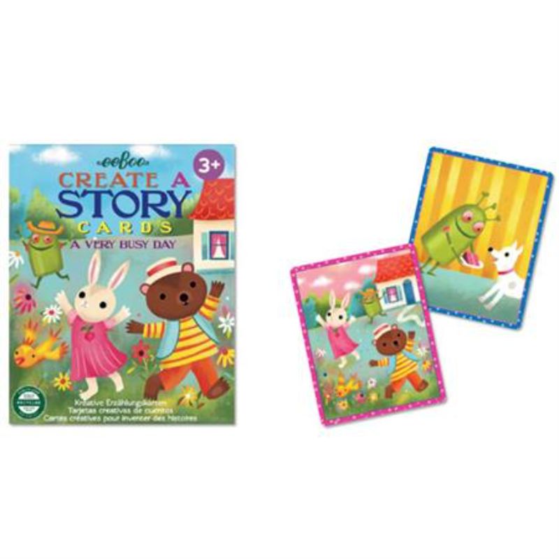 Colorful storytelling game featuring 36 whimsical cards to inspire creativity and narrative skills in young children.