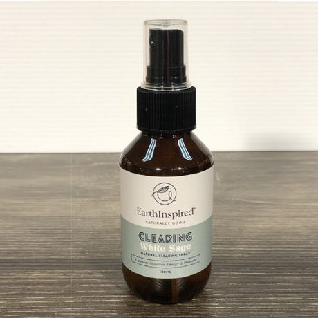 White Sage Clearing Spray 100ml in a clear bottle, designed to promote positive energy and purify spaces effortlessly.