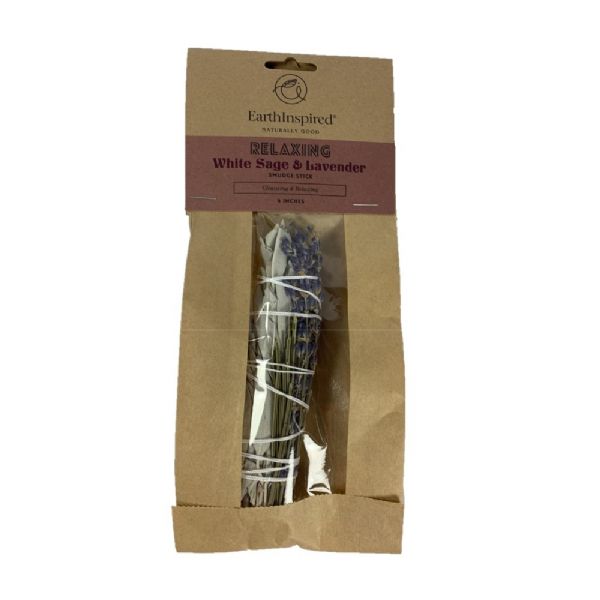 4-inch Lavender & White Sage smudge stick for cleansing and tranquility, perfect for meditation and spiritual rituals.