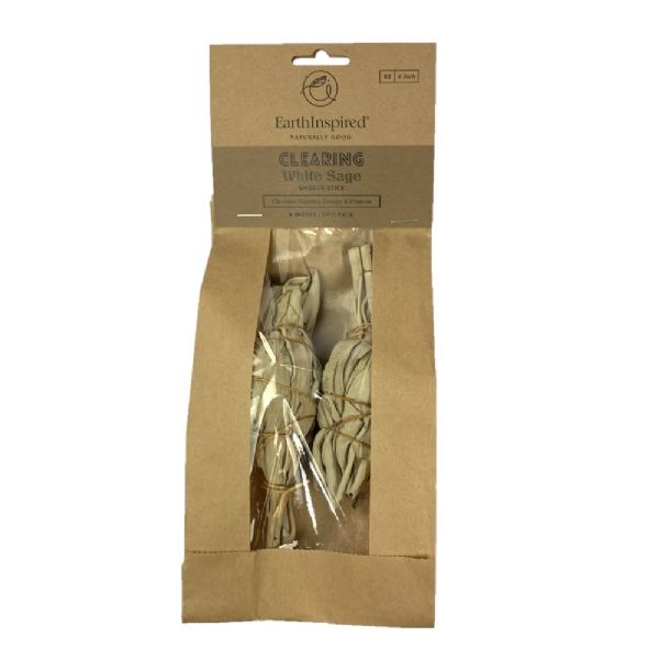 Earth Inspired 4-inch white sage smudge sticks in a 2-pack, ideal for cleansing spaces and enhancing tranquility.