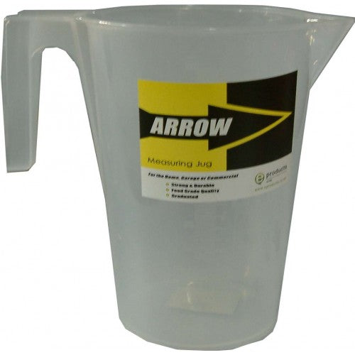 1 Litre plastic measuring jug from Arrow Brand, featuring graduated markings for precise measurements and durable, food-grade design.