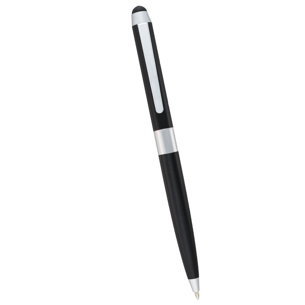 Elegant Dual Ballpoint Stylus Pen by Elleven in high-gloss brass with rubberized stylus, perfect for writing and touchscreen use.