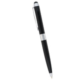 Dual Ballpoint Stylus Pen by Elleven, featuring high-gloss brass body, rubberized stylus, and retractable twist mechanism.