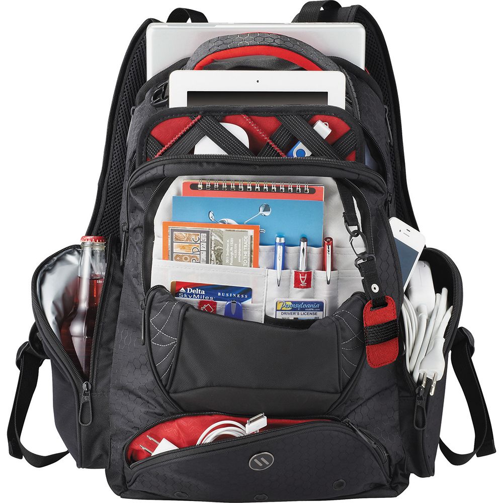 Padded Vapor Laptop Bag Backpack with TSA-friendly compartment, multiple pockets, and ergonomic design for comfort.