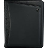 Sleek iPad zippered padfolio with removable Tech Trap, easel stand, card pockets, and writing pad for professionals.