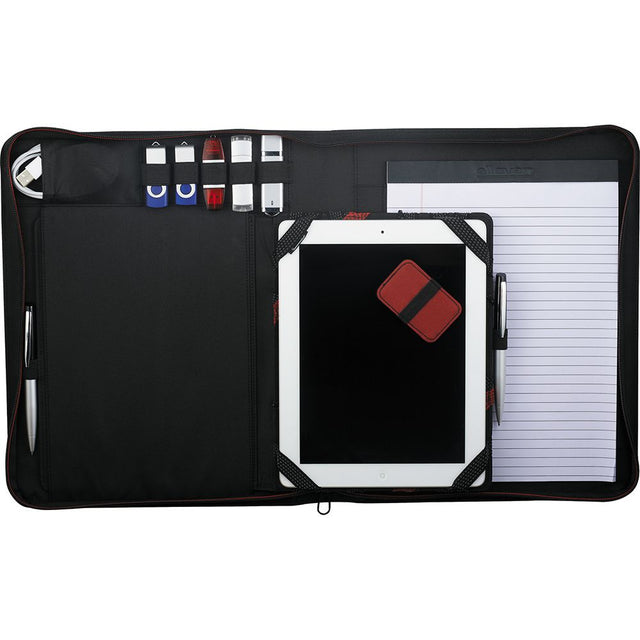 iPad Zippered Padfolio Vapor by Elleven with removable Tech Trap, easel stand, card pockets, and writing pad for professionals.