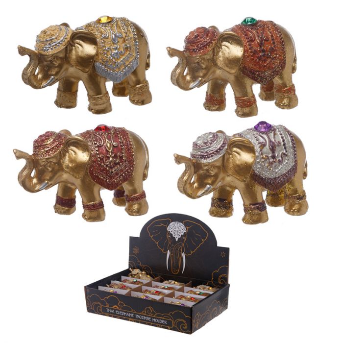 Set of 12 vibrant metallic glitter elephant incense holders, perfect for adding style and serenity to your space.