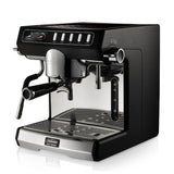 Café Series Duo Espresso Machine, sleek black design with dual heating, perfect for brewing espresso and frothing milk.