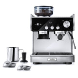 "Sunbeam Origins Espresso Machine with 58mm group head, dual thermoblock heating, and integrated grinder for perfect coffee."