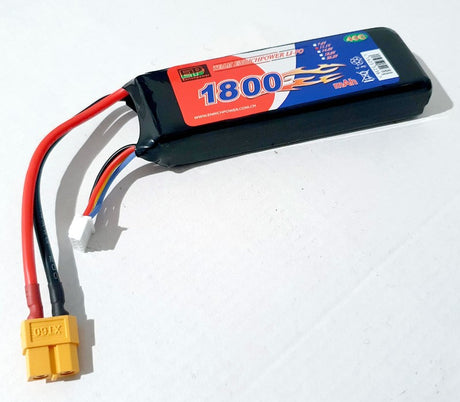 Li-Po 11.1V 1800mAh 40C XT60 battery designed for high-performance RC and drones, featuring lightweight and secure XT60 connector.