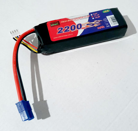 High-performance Li-Po 14.8v 2200mAh 40C EC3 battery for RC cars, drones, and aircraft, offering extended run times and reliable power.