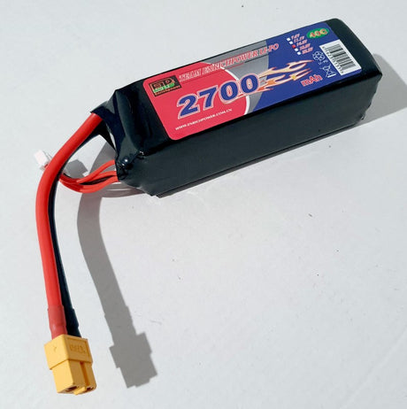 Li-Po 14.8V 2700mAh 40C XT60 battery for RC vehicles and drones, featuring high discharge rate and secure XT60 connector.