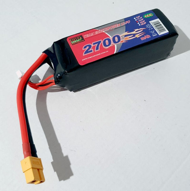 Li-Po 14.8V 2700mAh 40C XT60 battery for RC vehicles and drones, featuring high discharge rate and secure XT60 connector.
