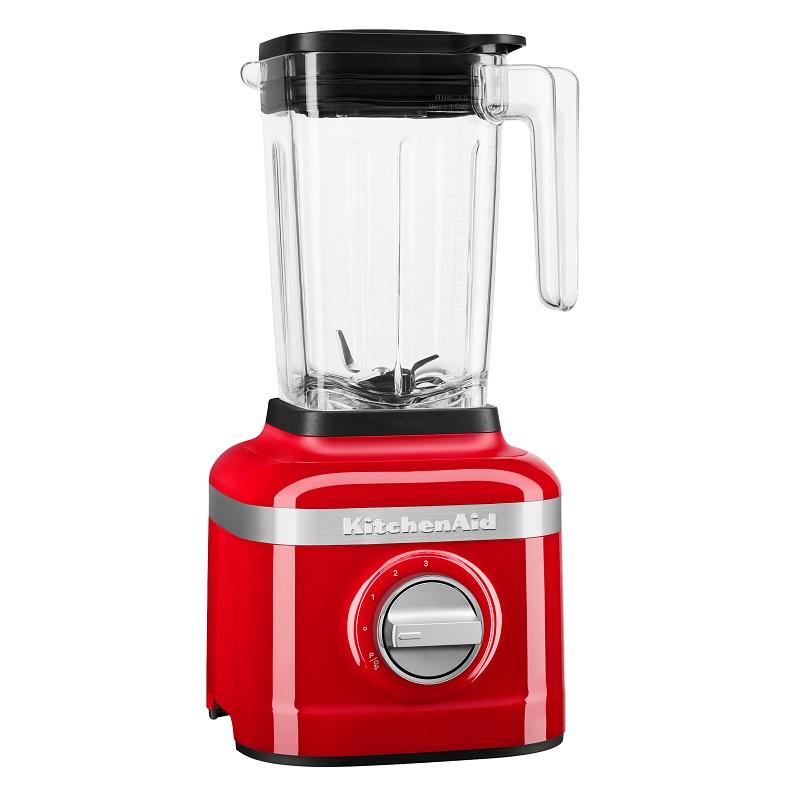 KitchenAid K150 ice crushing blender in Empire Red, featuring 3 speeds, 0.9 peak HP motor, and 1.4L BPA-free jar for smoothies.