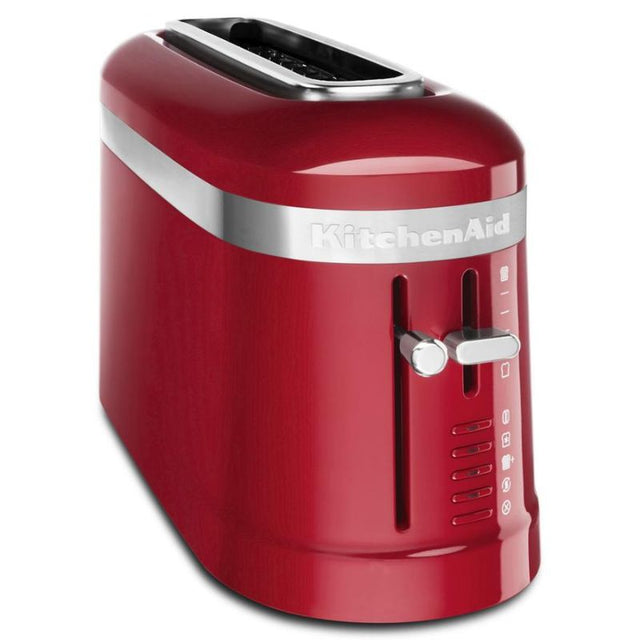 KitchenAid 2 Slice Long Slot Toaster in Empire Red, featuring long slots, 6 shade settings, and a sleek, compact design.