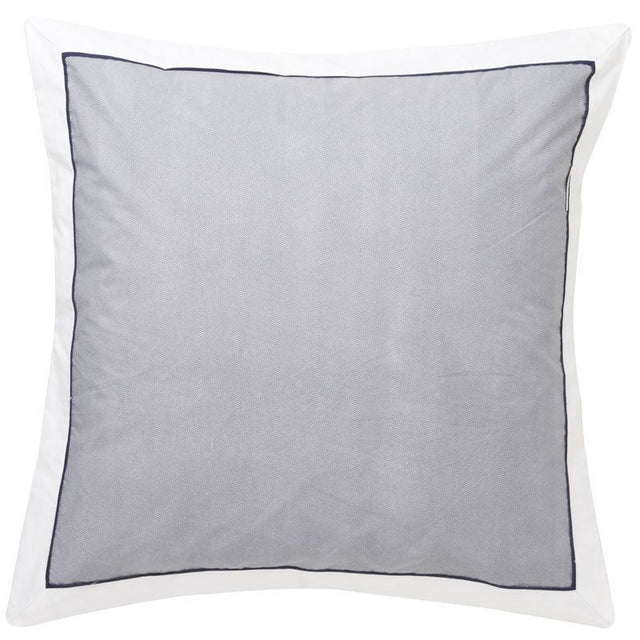 European Pillowcase in navy with herringbone pattern, white border, and black piping for a sophisticated bedroom touch.