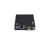 Gigabit Ethernet Copper-to-Fiber Media Converter with 20 km range, ideal for secure networking in various environments.