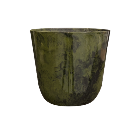 Large marble green planter made from eco-friendly Artstone, ideal for indoor and outdoor plants, measuring 25 x 27cm.