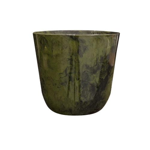 Large marble green planter made from eco-friendly Artstone, ideal for indoor and outdoor plants, measuring 25 x 27cm.