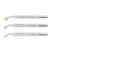 Three-piece pounce wheel set for precise marking on fabric, paper, and leather; includes large, medium, and small wheels.