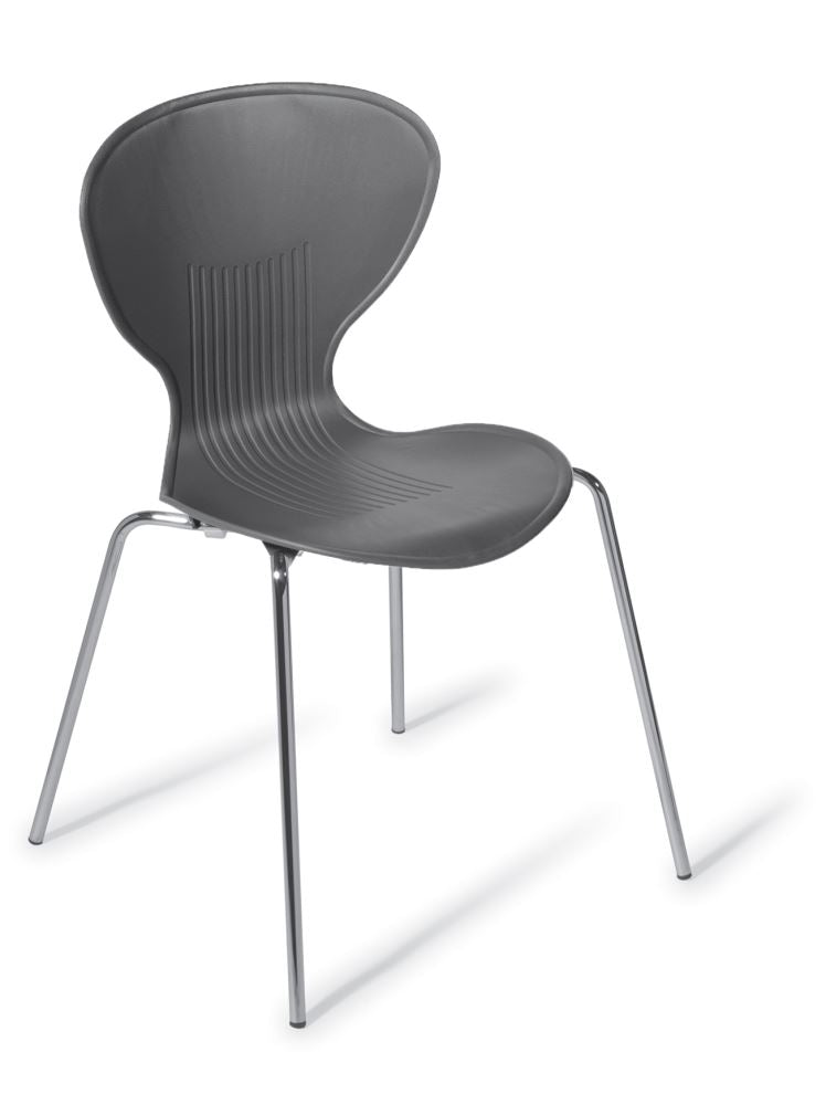 Modern Charcoal Chrome CafÉ Chair Echo, stackable and lightweight, perfect for stylish and functional seating in any space.