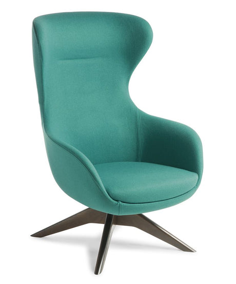 Elegant Elizabeth Armchair with Dark Walnut Swivel Base, featuring a full-height backrest and tailored upholstery for ultimate comfort.