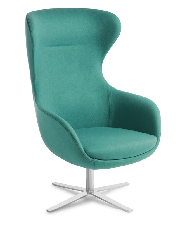 Elegant Elizabeth Kindness armchair with chrome 4-point swivel base, offering style, comfort, and modern functionality.