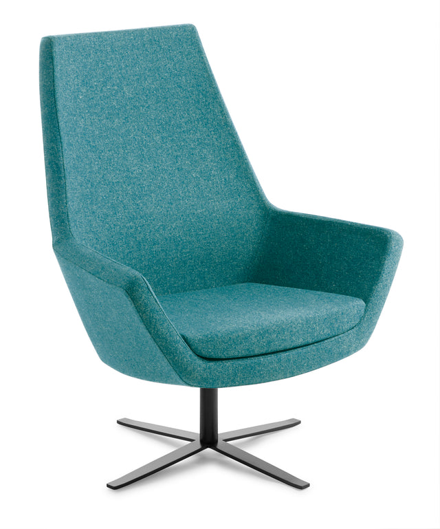 Eton High Back Armchair in Blazer Napier with chrome swivel base, combining modern elegance and comfort for any space.