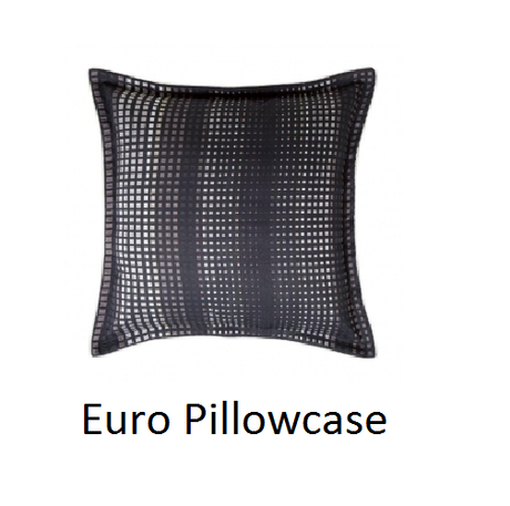 Navy European pillowcase with pixelated pattern and ivory cord piping, blending elegance and contemporary style, 65 x 65 cm.