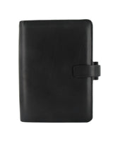 Stylish black faux-leather Filofax Metropol organiser featuring rings, pockets, and a week-to-view diary for ultimate organization.