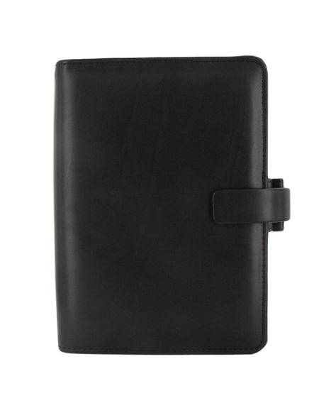 Stylish black faux-leather Filofax Metropol organiser featuring rings, pockets, and a week-to-view diary for ultimate organization.