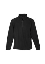 Men's black 1/2 zip pullover in size XL, featuring low pill micro fleece, concealed pockets, and a contemporary fit.